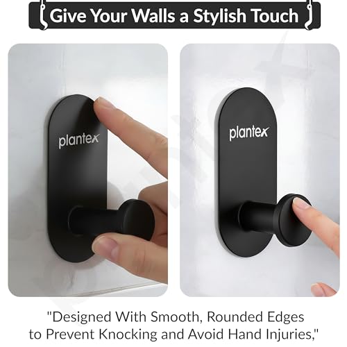 Image of Plantex Wall Hanging Hook /Bath Towel Hook /Self Adhesive Oval Robe Hooks for Kitchen /Bathroom /Stylish Home Decor Items - Pack of 4 (Black)
