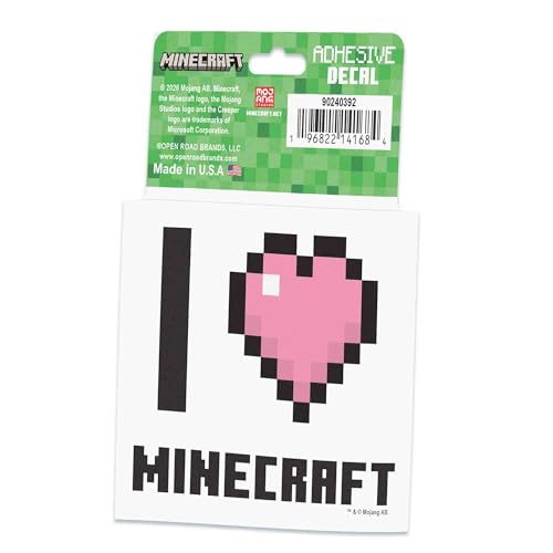 Image of Minecraft I Love Minecraft Adhesive Vinyl Decal - Fun Gaming Sticker for Laptop or Water Bottle