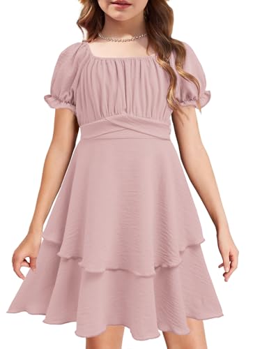 Arshiner Kleid Mädchen Eckiger Kragen Sommerkleider Puffärmel...