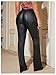 WDIRARA Women's Button Fly Faux Leather Flare Pants Punk High Waisted Skinny Trousers Black Large