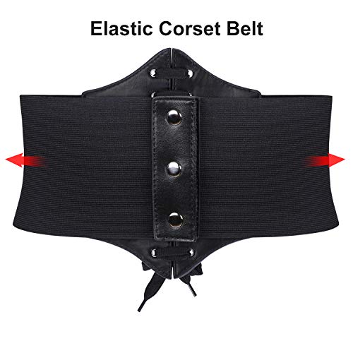 Image of Lace-up Corset Elastic Retro Cinch Belt Waist Belts for Women Black by SUOSDEY