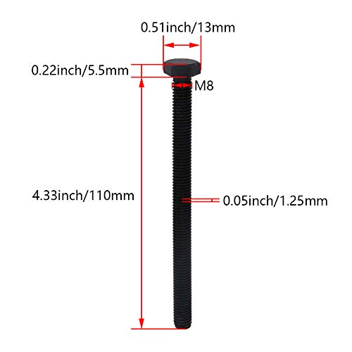 Image of Carbon Steel Hex Screw Bolts Hex Drive Fastener Rustproof Fully Threaded Metric Cap Bolts Black M8x110mm 5Pcs