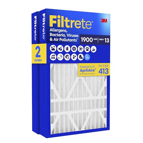 Filtrete 16x25x4 Air Filter Replaces AprilAire 413 Filters MERV 13 MPR 1900 Allergens Bacteria Viruses & Air Pollutants 12-Month AC/Furnace Filter Cleaner Air Reliable Airflow 2 HVAC Filters