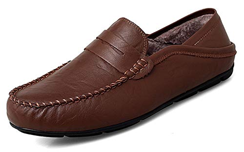 Go Tour Mens Loafers Casual Loafers for Men Slip-on Driving Shoes Dark Brown Fur 14/52