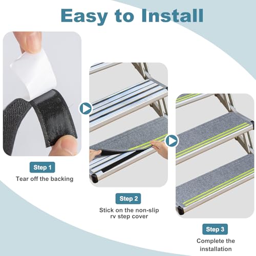 Image of HOMEE RV Step Covers 4 Packs with Reflective Strip,RV Stair Cover 24 inchx 7.5 inch,RV Camper Step Covers with Self Adhesive for RV Ladders Trailers Truck Campers Steps Treads,Non-Slip Outdoor RV Step Carpet