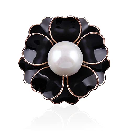 Image of Women Camellia Flower Pearl Enamel Brooch Pins for Ladies Jewelry Fashion
