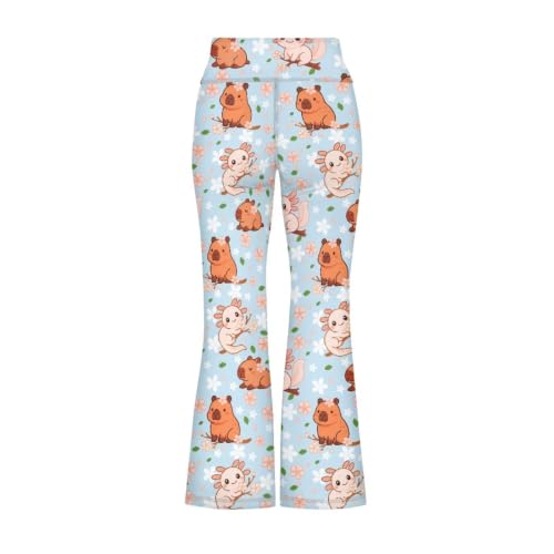 Image of Girls Leggings Floral Print High-Waisted Flared Pants 5-14 Years