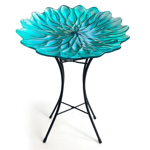 Image of HONGLAND Bird Bath for Outside,15 inch Diameter Large Glass Birdbaths for Outdoors,Detachable Bird Baths Bowl with Metal Stand for Garden Patio Lawn Decor,19 inch Height - Green