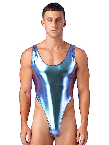YiZYiF Herren Wetlook Body Sexy Glanz Metallic Bodysuit Jumpsuit Sport Unterhemd Tank Top Gymnastikanzug Trikot Thong Leotard Party Clubwear A_Bunt XXL