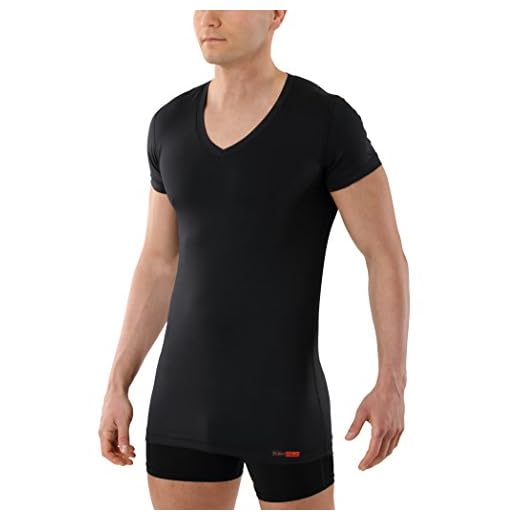 ALBERT KREUZ Men's Functional Coolmax Business Undershirt with v-Neck and Short Sleeves - Warming/Cooling, Black 3XL