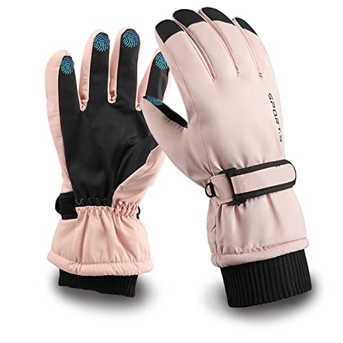 Guantes de esquí para adultos, transpirables e impermeables, guantes de esquí para mujer, guantes de invierno extra cálidos, guantes de nieve con cierre de velcro y goma (rosa) Cover