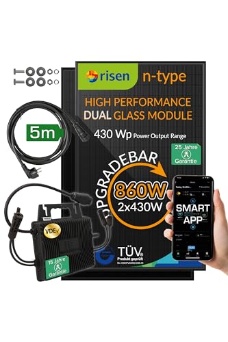 AX Balkonkraftwerk 800W Komplett Steckdose, Balkonkraftwerk mit Speicher, leicht zu installieren - 2x 415W TW Solar PV Module, WR-AX 800 Wechselrichter, WLAN, Hochwertige Module, Smart Live APP