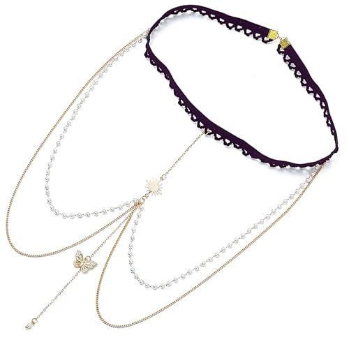 Image of Via Mazzini Gold Plated 'A Symphony of Butterfly and Pearls' Thigh Chain Can Be Used With Shorts /Skirts for Women and Girls (TC0710) 1 Pc
