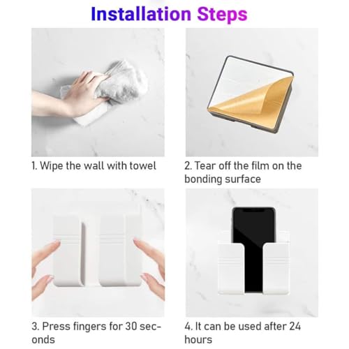 Image of EDNITA Premium Multi-Functional Wall Mobile Phone Holder | Sticky Stand for Charging & Storage | Self-Adhesive Wall Phone Holder with Hook | Bedroom, Office & Other (White & Black - Pack of 2)