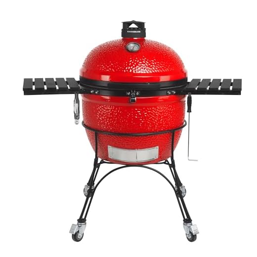 Kamado Joe Big Joe Series II 24-inch Ceramic Charcoal Grill and Smoker with Cart, Side Shelves, Stainless Steel Grates and 450 Cooking Square Inches in Red, Model BJ24RHC