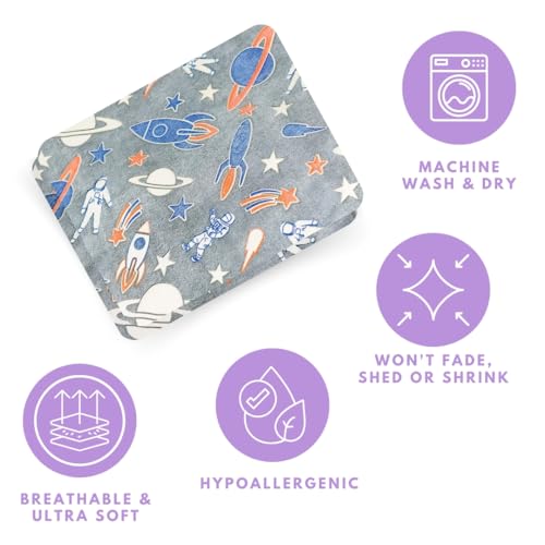 Image of Famyo Glow in the Dark Blanket Combo, Rocket & Purple Unicorn | 2 Soft Flannel Fleece Blankets, 200 x 152 cm, Double /Queen Size, Cozy All-Season Throw for Home & Bedroom