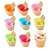 VZZNN 32 Pack Ice Cream Bowls, Cartoon Candy Color Ice Sundae Cups with Spoon. Multi-Color Reusable, Perfect for Summer Ice Cream Events and Gift Bags
