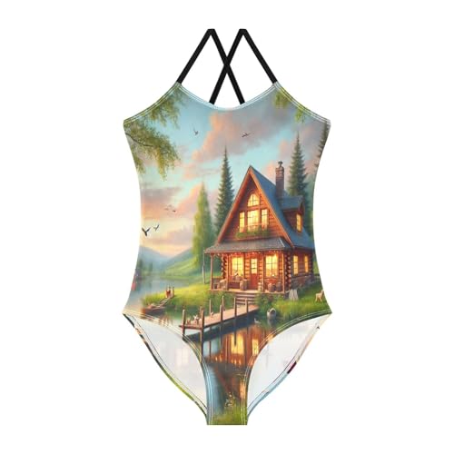 Lake Dog Farmhouse Girls Swimsuit Bathing Suit One Piece Swimsuits Summer Beach Swimwear