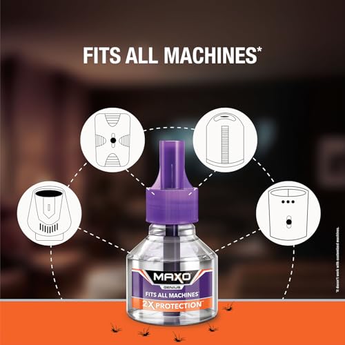 Image of Maxo Genius Mosquito Repellent Liquid Refill 45ml x 4 | Vaporizer Refill Fits All Machines | 2X Protection From Dengue & Malaria Mosquitoes | Calming Aroma Fragrance