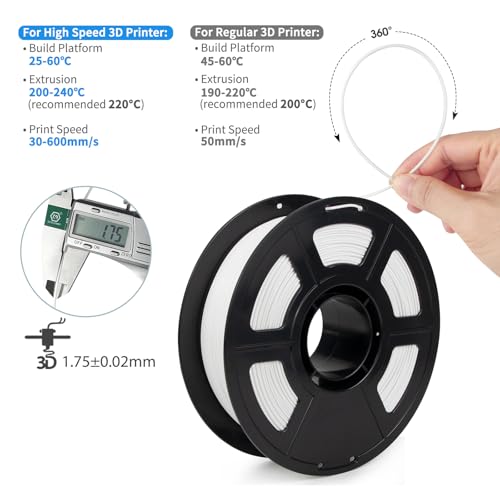 Image of iSANMATE 2 kg High Speed PLA Filament 1.75 mm, Hyper PLA Filament 3D High Efficiency Printer Filament 1 kg x 2 Spool (2.2 LBS), Dimensional Accuracy + /- 0.03 mm, 30-600 mm /s (White + White)