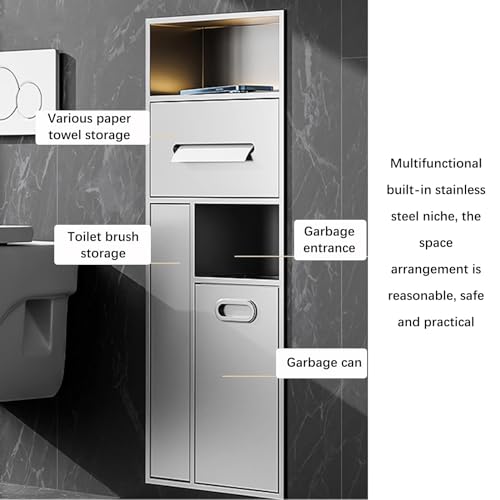 Ducha y lavabo de Acero inoxidable: espacio empotrado para artículos de tocador, champú, Papel higiénico y papelera. Estantes Negros Elegantes para El hogar, la cocina, e