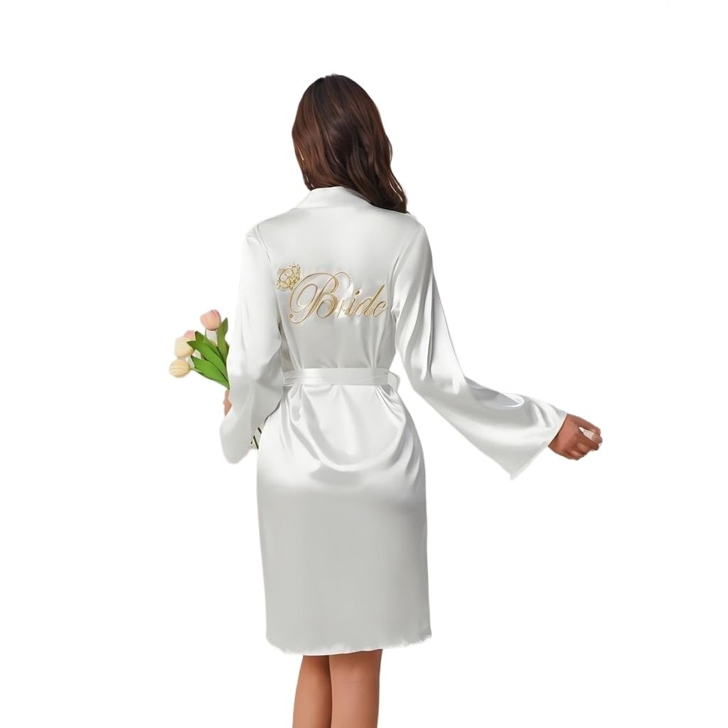 Womens Robe White Lace Robe Bride Kimono Bridesmaid Robes Open Front Belted Nightdress Short Satin Pajamas for Wedding