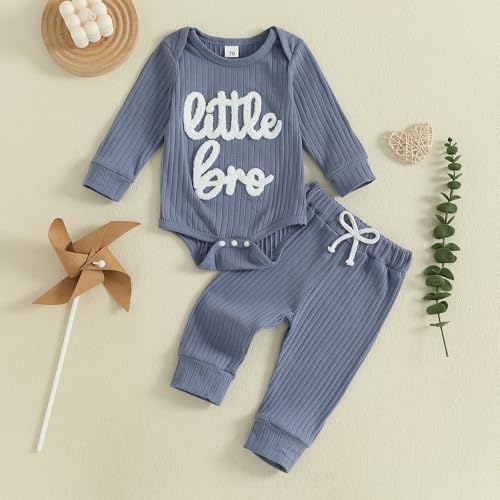 pengnight Newborn Baby Boy Clothes Long Sleeve Little Bro Romper Bodysuit Pants Set Fall Winter Outfits 0 3 6 9 12 Months3