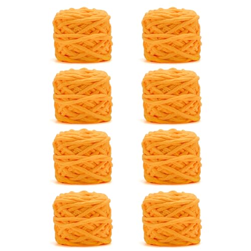 INNDUN Blanket Yarn - Confezione da 8 gomitoli da 100 g, filato di ciniglia giallo 6 super voluminoso, per lavori a maglia, uncinetto e artigianato