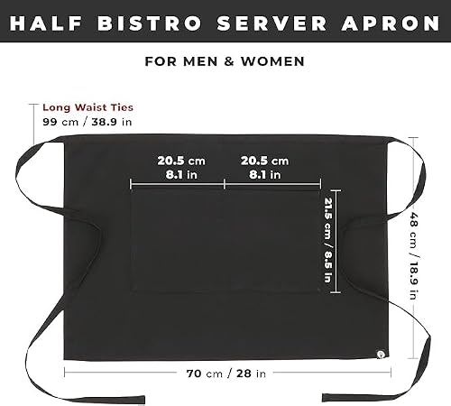 Chef Works Unisex Half Bistro Server Apron, Black, One Size (2 Pack)
