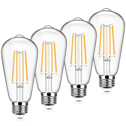 4-Pack Vintage LED Edison Bulbs 100W Equivalent 1400LM High Brightness 8W ST58 LED Filament Light Bulbs 3000K Warm White E26 Medium Base CRI90+ Antique Clear Glass for Home Dinning Room, Non-dimmable
