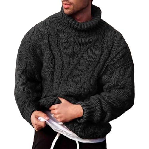 Fisherman Sweater Men's Turtleneck Chunky Knit Pullover Sweater Solid Color Pattern Sweater