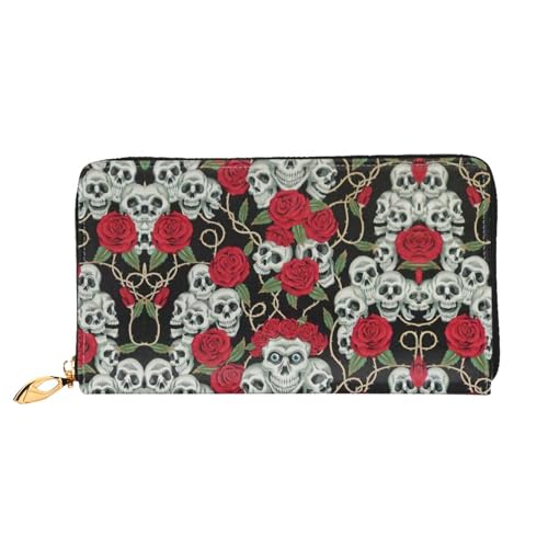 Portefeuille en cuir femme tête de mort et rose rebelle et romantique