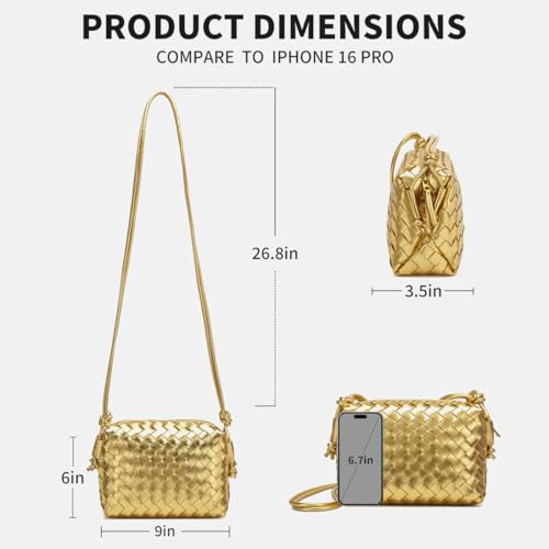 Image of Woven Crossbody Bags for Women Handmade Woven Purse Shoulder Bag Small Handbag PU Leather Purses Bag