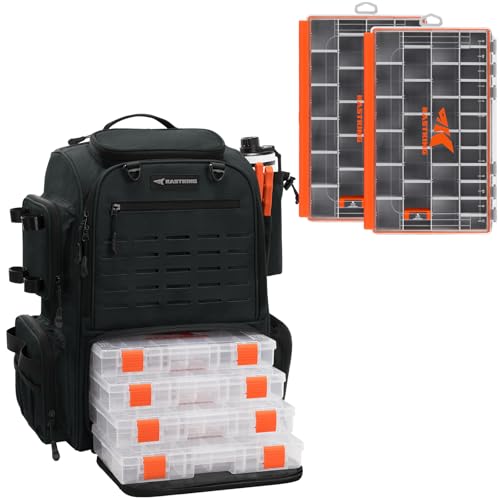 KastKing HyperSeal Waterproof Fishing (2)3700 Tackle Box & Bait Boss Pro Fishing Tackle Backpack with Rod Holders, 4 Tackle Boxes