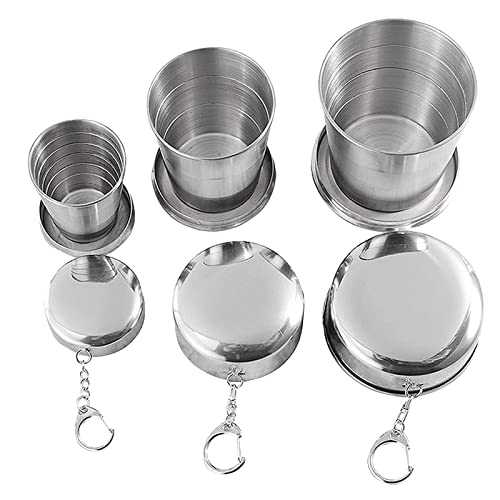 Manqyi 3 Piezas Vaso Portatil Plegable, Taza Plegable De Acero Inoxidable, Copa De Viaje Plegable, Taza Telescópica Retráctil, Vaso Plegable Con Llavero, Taza Plegable para Acampar