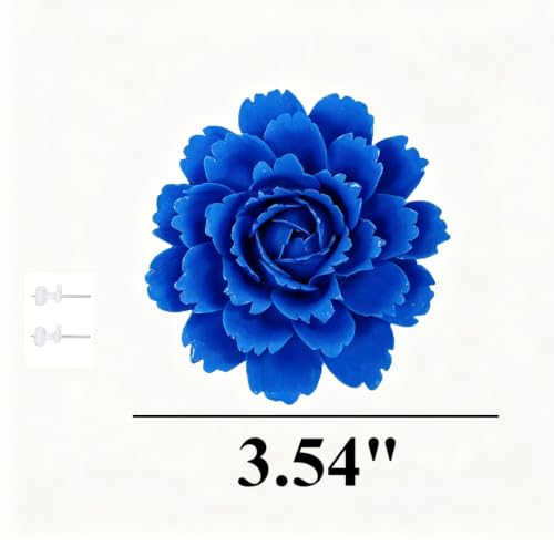 Image of Royal Blue,Camellia, 3.54 inch,Ceramic Flower Wall Art Decor, Artificial Flower Wall Sculpture,Handmade Ceramic Flowers for Home,Hallway,Living Room, Kitchen,Bathroom