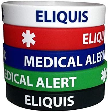 ELIQUIS Silicone Bracelets Medical Alert (5 Pack) Wristbands Adult Size for Men Women 7.8"