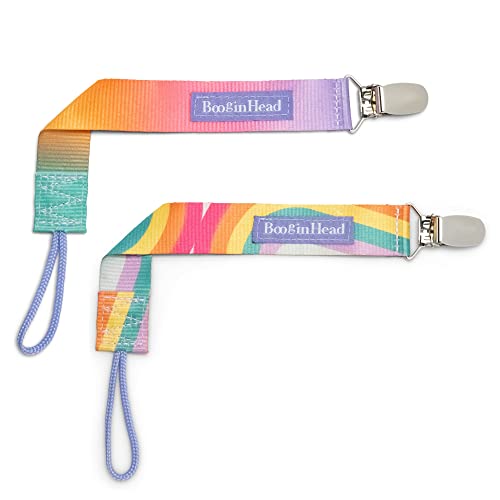 Image of BooginHead by Infantino PaciGrip 2-Pack Pacifier Clips - Universal Fit, Gentle on Clothes, Keeps Pacifiers Clean & Close, Ages 0-36 Months, Pink Ombre