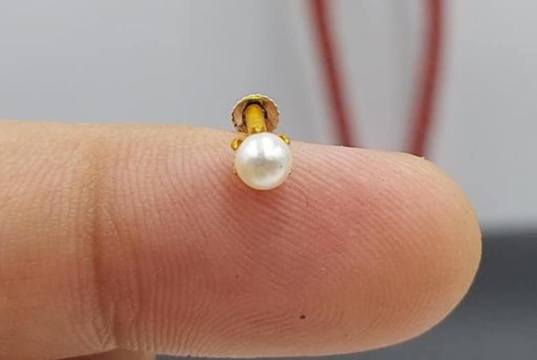 renu creation Zevarhouse Pearl Gold-Plated Plated Brass Nose Stud Gold-picture-47