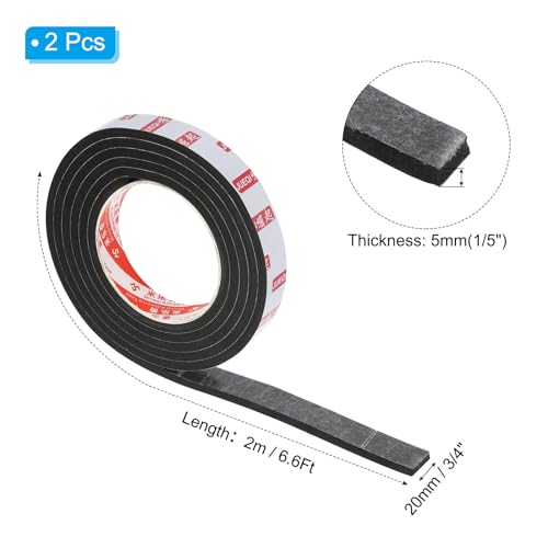 Image of PATIKIL 3 /4 inch W x 1 /5 inch T x 6.6Ft Double Sided Foam Tape, 2Rolls EVA Multipurpose Self Adhesive Weather Sponge Stripping for Home Decorations, Card Scrapbooking DIY Craft Project, Black