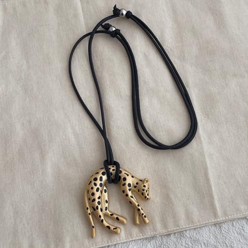 Colgante retro de leopardo en collar de aleación resistente para mujer 6