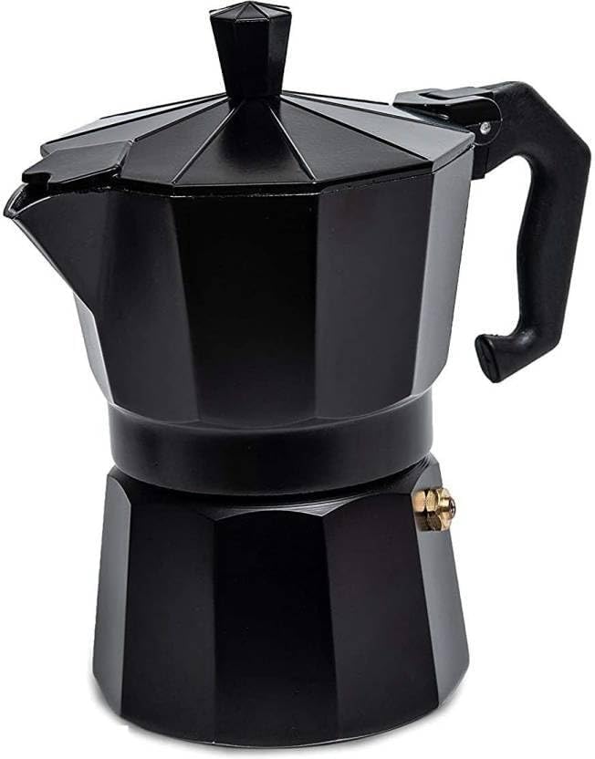 Image of Premium Aluminum Stovetop Espresso Maker Moka Pot Coffee Percolator with Heat Resistant Handle for Home Kitchen Use in Multicolour (can make 2 cups) (BLACK, 20D x 10W x 11H Centimeters)