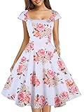 PUKAVT Women's Cocktail Party Dress Cap Sleeve 1950 Retro Swing Dress with Pockets