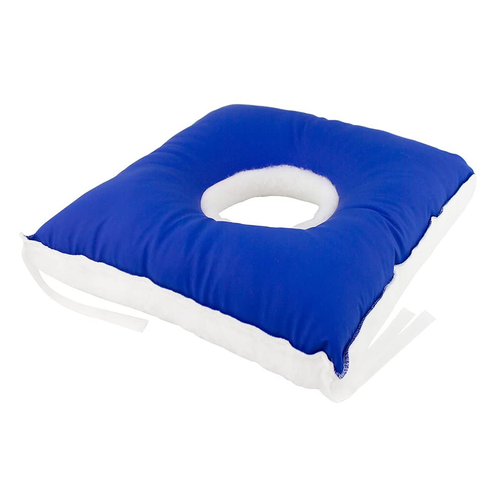 Mobiclinic®, Cojín Antiescaras, Cuadrado, con Agujero, 40 x 38 cm, Alivio Presión, Prevención de Úlceras, 10 cm Grosor, Funda Impermeable, Silla de Ruedas, Sofá, Blanco