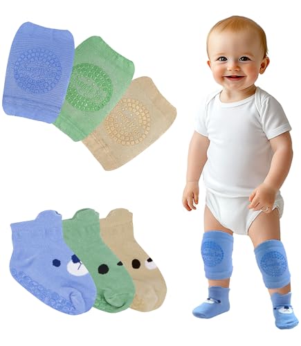 Image of Simply Kids Anti-Slip Baby Knee Pads and Socks Set for Crawling and Walking (6 Pairs, 6-18 Months) Infant Toddler Boy Girl