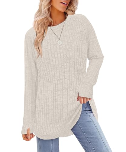 JomeDesign Womens Sweaters Long Sleeve Shirts Crewneck Sweatshirts Loose Casual Tunic Tops with Thumb Holes