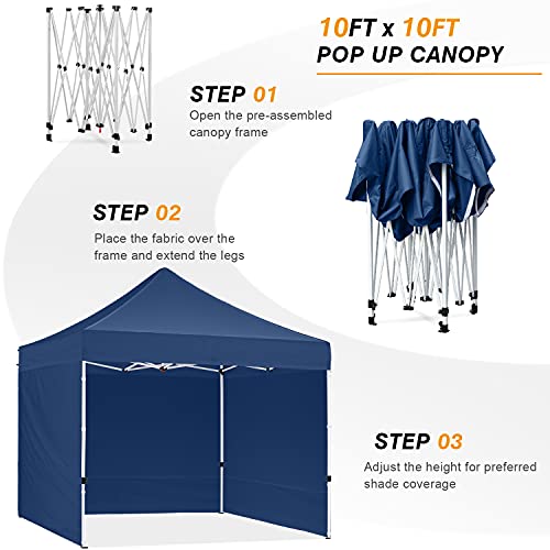 Hlong 10X10 Pop Up Canopy Tent Outdoor Heavy Duty Commercial Instant Sun Shelter With 4 Removable Sidewalls, Navy Blue #TOP3