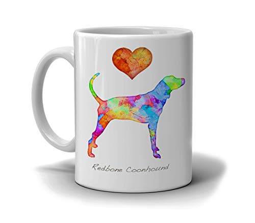 Redbone Coonhound Dog Breed Mug by Artist Dan Morris, Personalize with Dog Name, Two Sizes