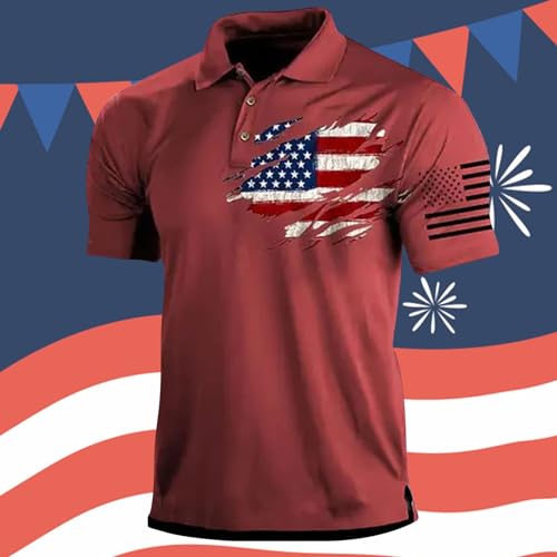 Men American Flag Golf Shirts 4th of July Short Sleeve Performance Moisture Wicking Quick Dry USA Patriotic Polo Shirt2