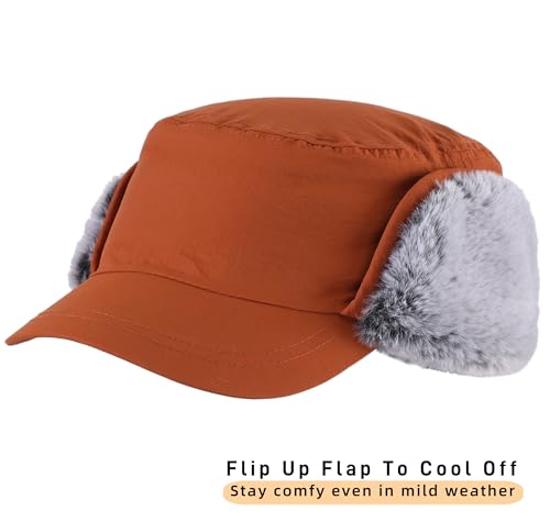 Connectyle Men's Winter Hat with Visor Warm Earflaps Hat Fully Lined Faux Fur Baseball Cap Trapper Hunting Hats